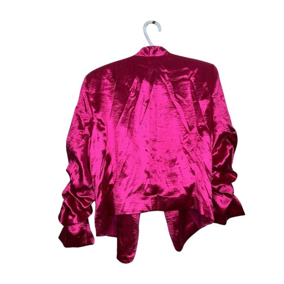 Belle Vere Hot Pink Satin Ruched Sleeve Blazer Open Front Jacket – XL - Picture 2 of 4